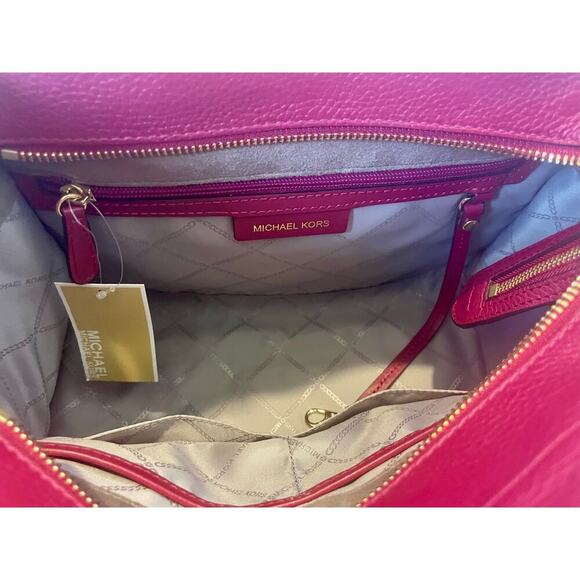 MICHAEL KORS NOUVEAU LARGE SATCHEL BAG PADLOCK KEY CROSSBODY BERRY VERSATILE - Picture 8 of 16
